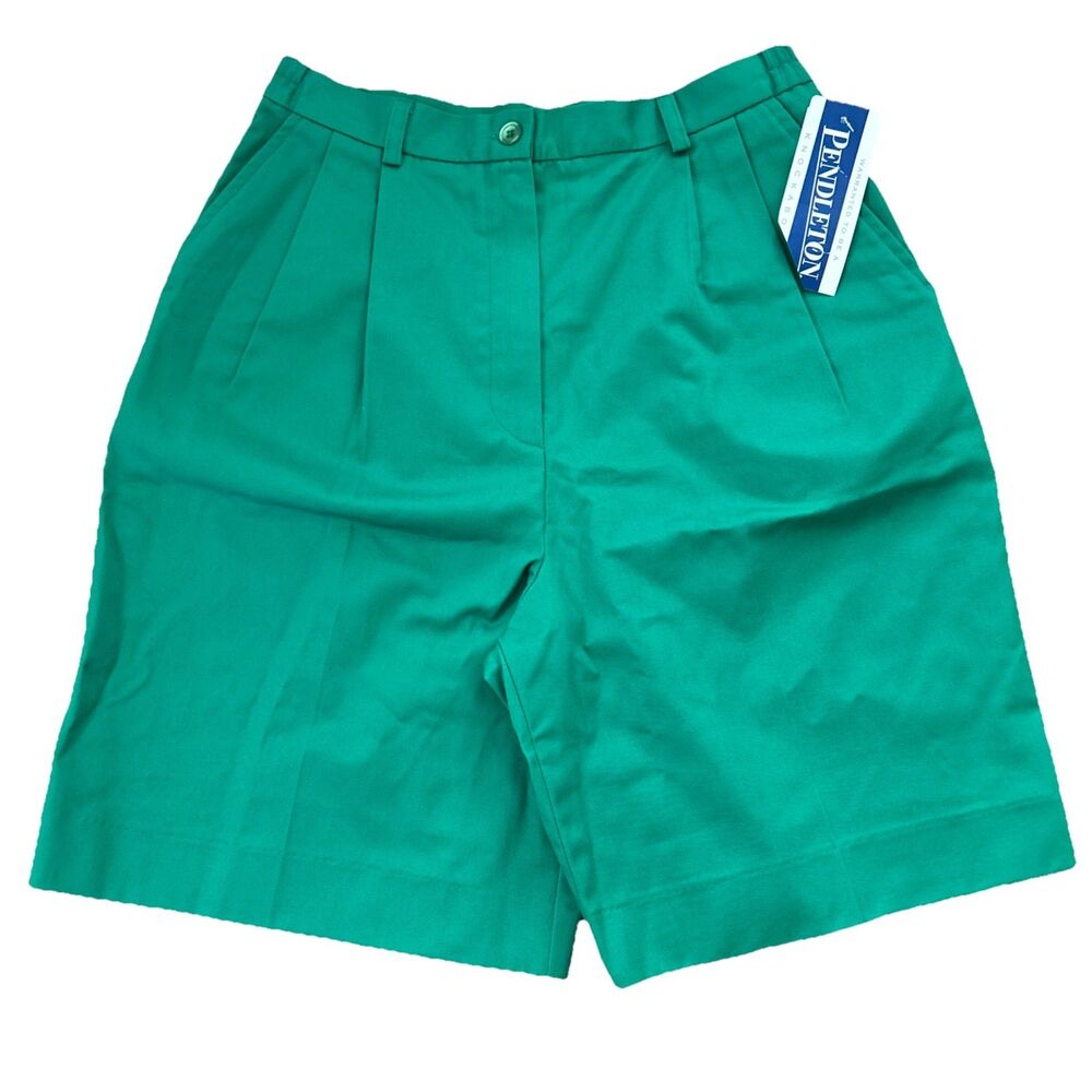 Pendleton Knockabouts Women’s Size 10 Green Pleated 9” Inseam Shorts NWTS‎ USA